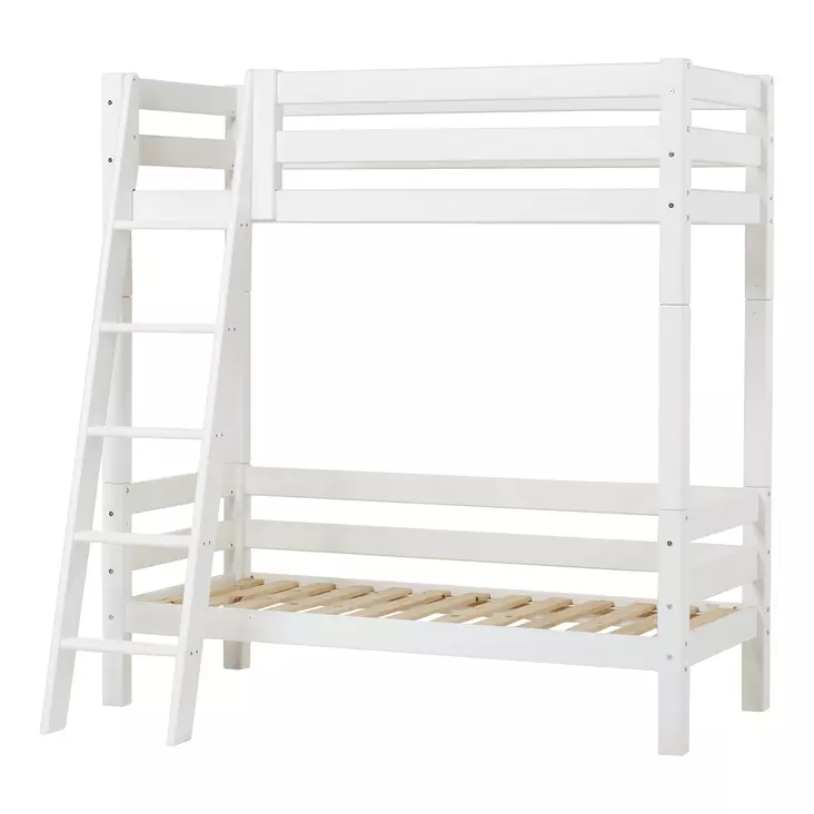 Hoppekids korkea kerrossänky 70x160cm alasängyn takalaidalla ja kaltevilla tikkailla - valkoinen - Lasten sängyt ja lisäosat - 5706558062723 - 1