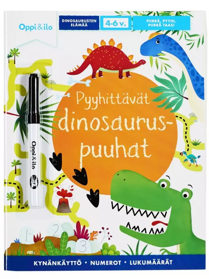 Oppi ja ilo Pyyhittävät dinosauruspuuhat - Kirjat, vihkot ja kirjaimet - 9789526348285 - 1
